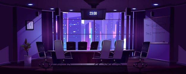Sala de conferências para reuniões de negócios à noite