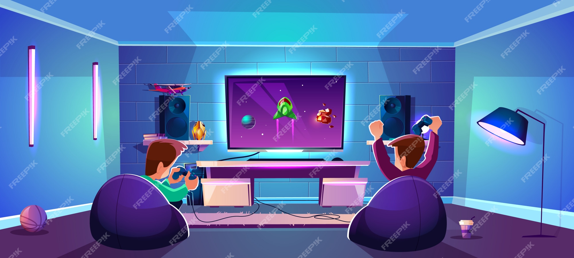 Jogadores Na Sala. Casal Jogar Videogames, Vício Em Entretenimento Digital.  Fique Em Casa, Homem Mulher Passar O Tempo Divertido Ilustração Vetorial.  Jogo De Jogador De Mulher E Homem Com Joystick Royalty Free