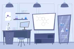 Vetor grátis sala de laboratório de desenho animado com elementos científicos