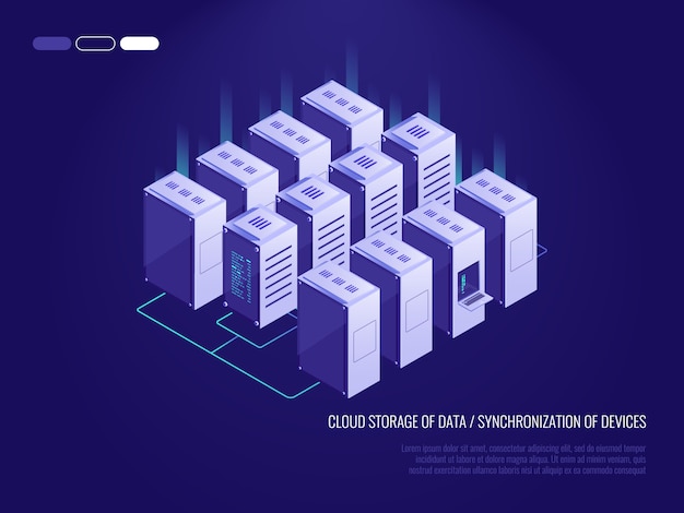 Vetor grátis sala de servidores, grande data center, servidores em nuvem