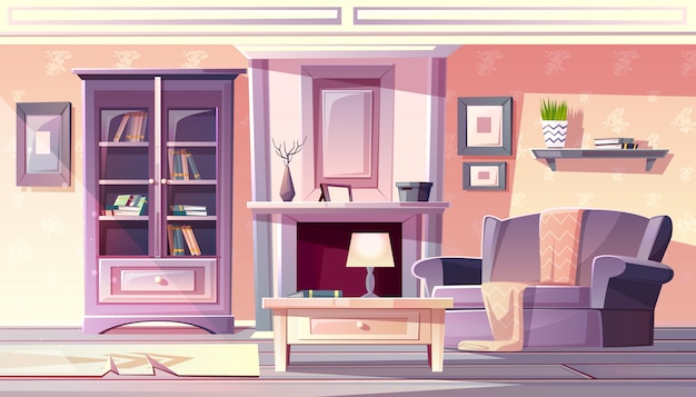 Vetor grátis sala interior, ilustração, de, apartamento, em, vindima, francês, provence, cozy, confortável