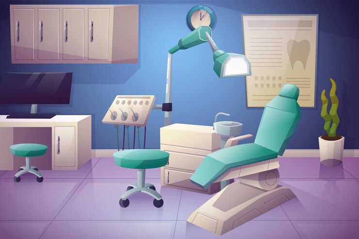 Vetor grátis sala odontológica ou gabinete para cuidados dentários ortodontia ou escritório de estomatologia para tratamento oral do paciente