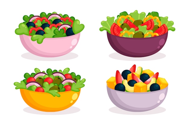 Salada de frutas frescas em tigelas coloridas