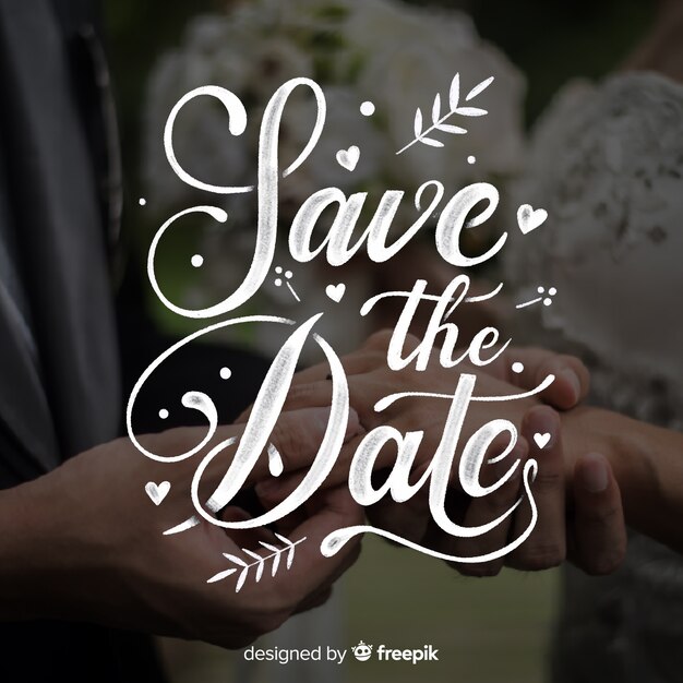 Salve a data lettering na imagem do casamento