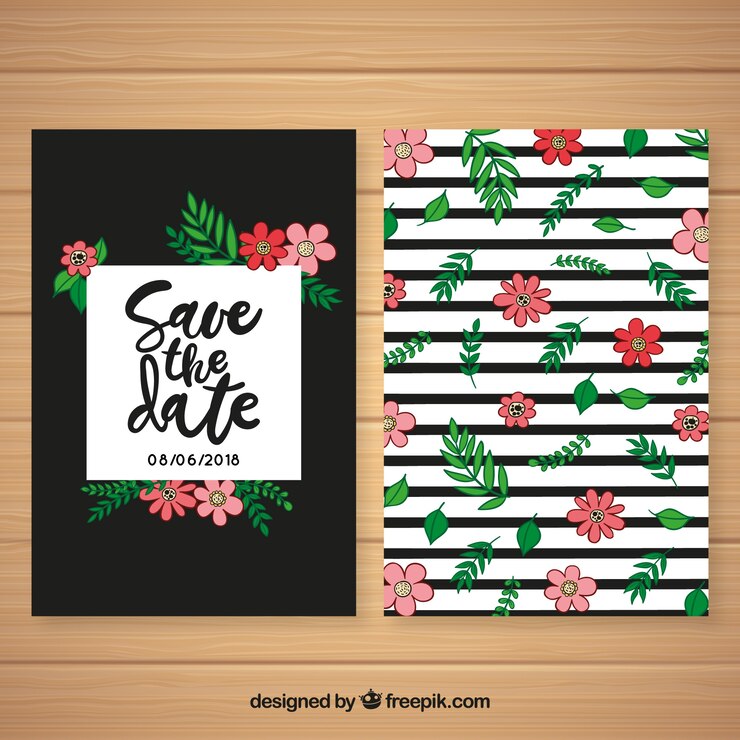 Vetor grátis salve o cartão de data com ornamentos florais