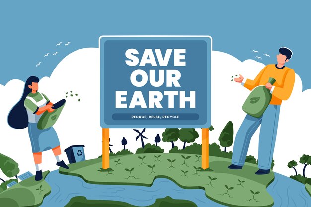 Salve o conceito de planeta com pessoas reciclando