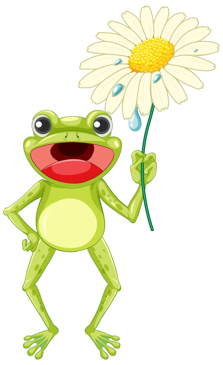 Vetor grátis sapo de desenho animado segurando uma flor