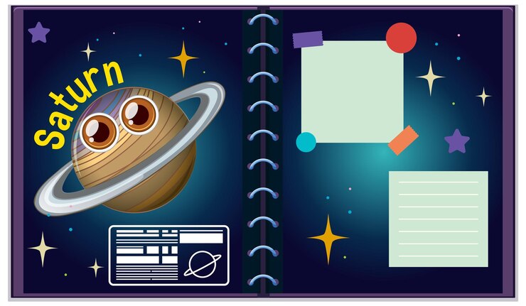 Vetor grátis saturno bonito num caderno estrelado