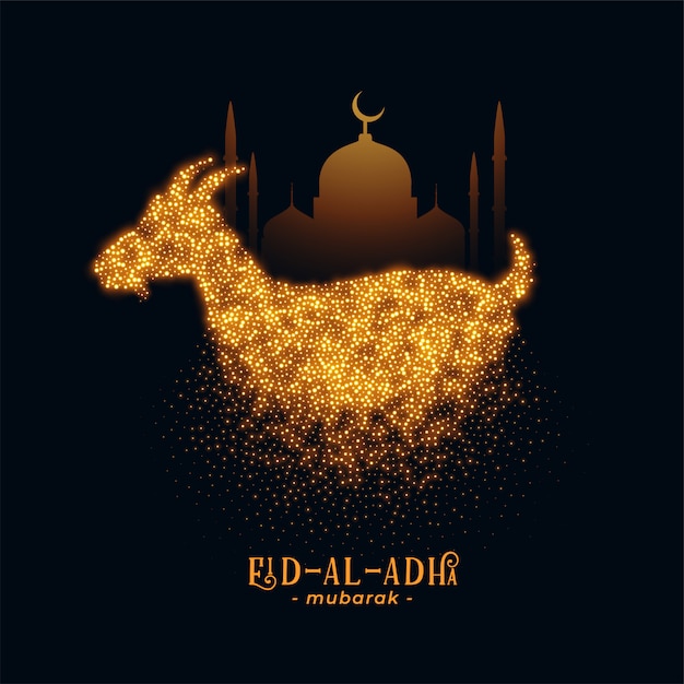 Saudação de eid al adha com cabra e mesquita