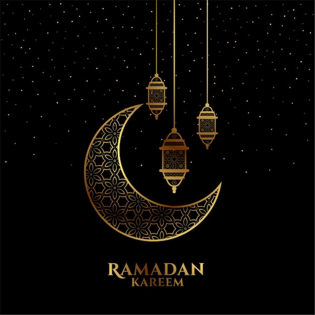 Saudação decorativa eid mubarak ou ramadan kareem em preto e dourado