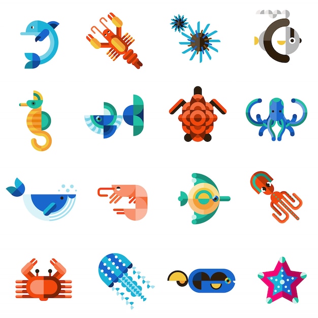 Vetor grátis sea creatures set