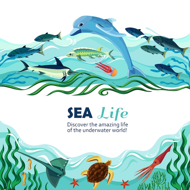 Sea underwater life cartoon ilustração