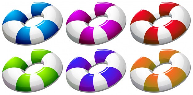 Seis bóias coloridas