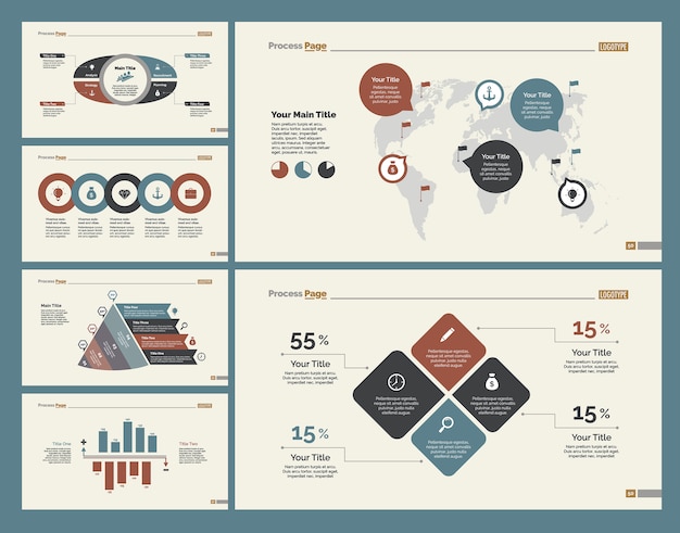 Seis conjuntos de modelos de slides de gráficos de logística