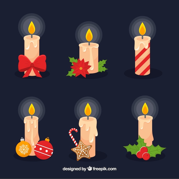 Vetor grátis seis velas de natal decoradas