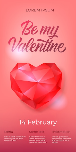 Seja meu valentine lettering com coração de diamante