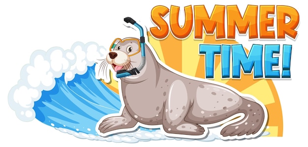 Vetor grátis sele o personagem de desenho animado com a palavra de horário de verão