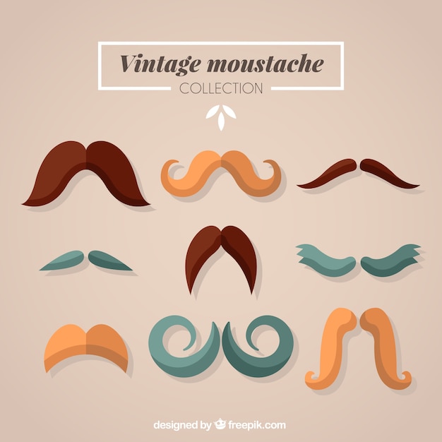 Vetor grátis seleção de bigodes do vintage em cores diferentes