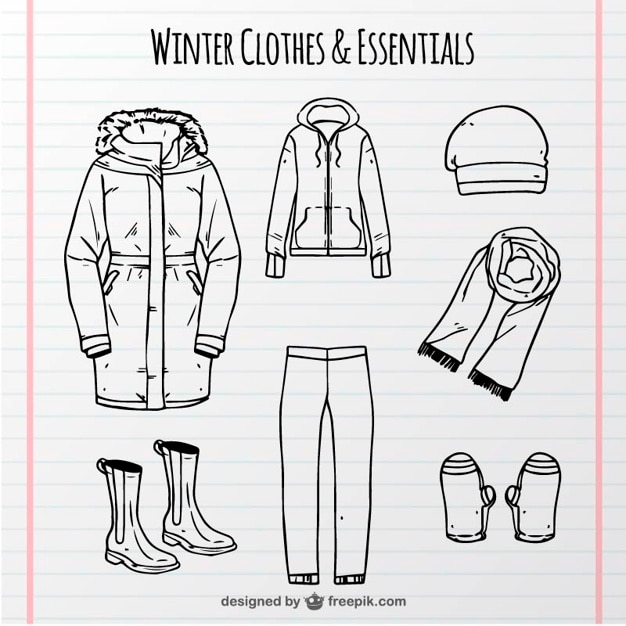 Seleção de desenhado à mão roupas confortáveis ​​inverno