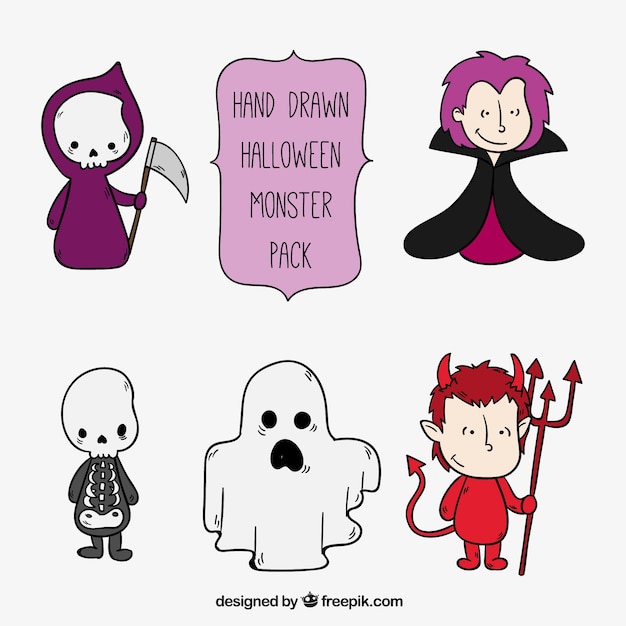 Seleção de personagens com trajes de halloween