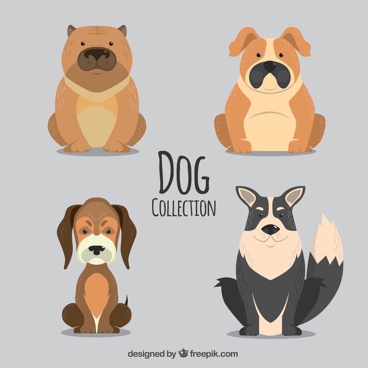 Vetor grátis seleção de quatro cães no estilo do vintage