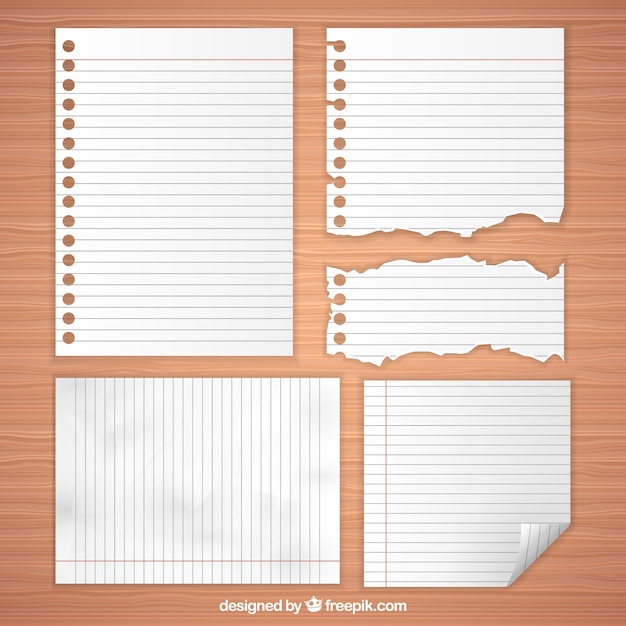 Vetor grátis selecção de folhas de papel em branco com tamanhos diferentes