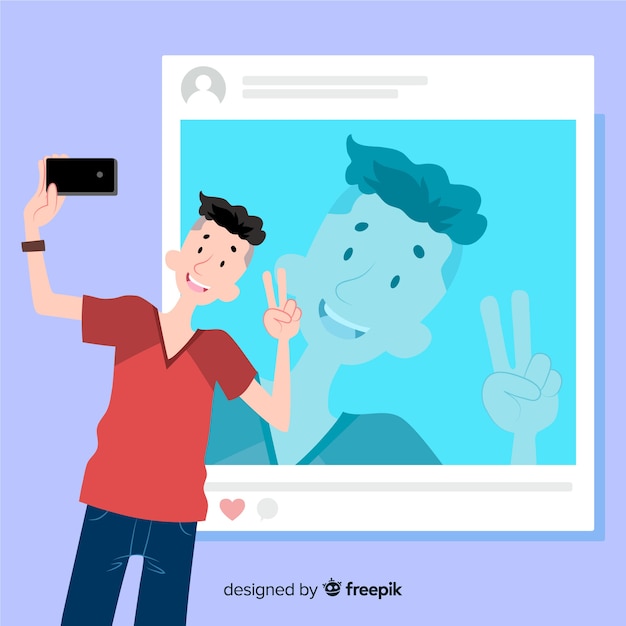 Vetor grátis selfie conceito com ilustração de menino