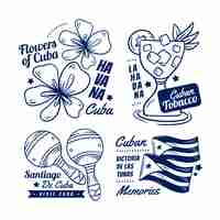 Vetor grátis selos cubanos desenhados à mão de viagem