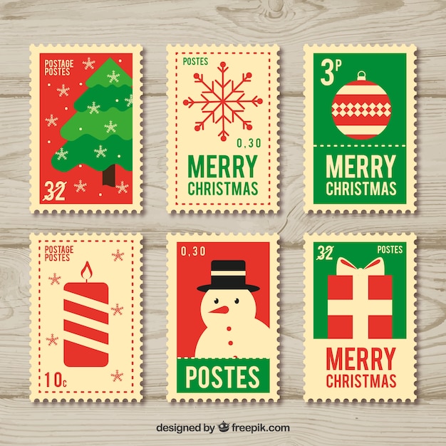Vetor grátis selos de natal desenhados mão