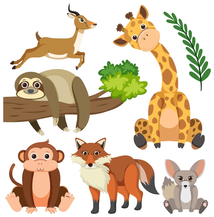 Vetor grátis selvagem coleção dos desenhos animados animais
