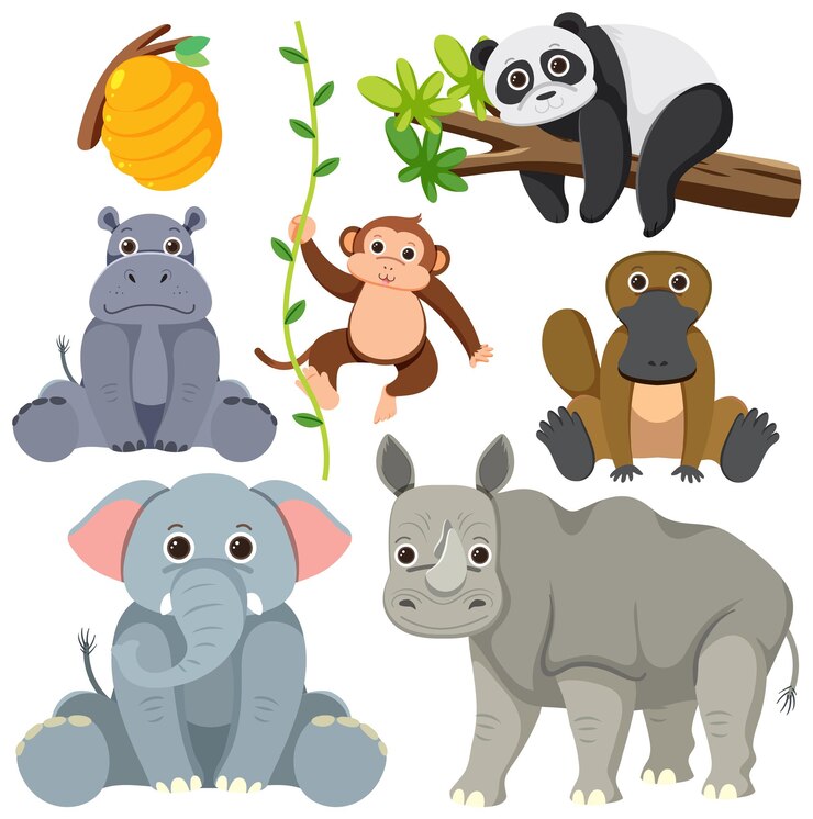 Vetor grátis selvagem coleção dos desenhos animados animais
