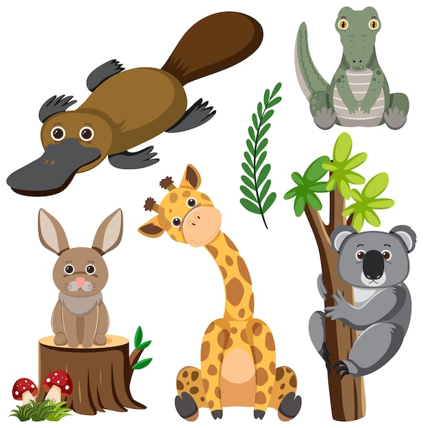 Vetor grátis selvagem coleção dos desenhos animados animais