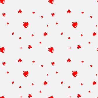 Sem costura padrão de corações vermelhos dispostos aleatoriamente em um fundo branco. ilustração vetorial. projeto para o dia dos namorados
