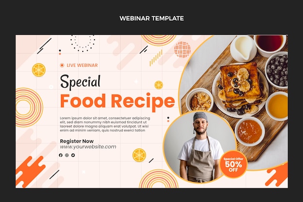 Vetor grátis seminário on-line de receitas de comida deliciosas de design plano