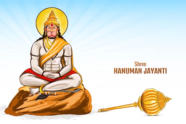 Vetor grátis senhor hanuman em fundo religioso para o design do cartão de sri hanuman jayanti