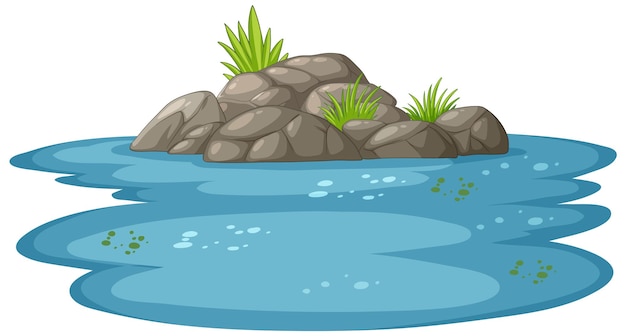 Serene pond com ilustração da ilha rochosa