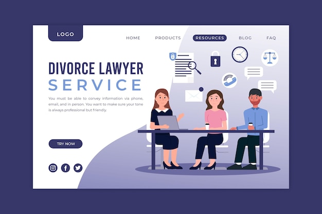 Vetor grátis serviço de advogado de divórcio - landing page