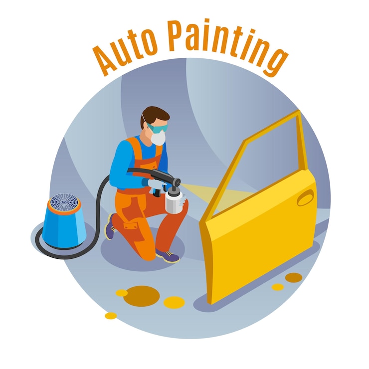 Vetor grátis serviço de automóveis com ilustração isométrica de símbolos de serviço de pintura automática