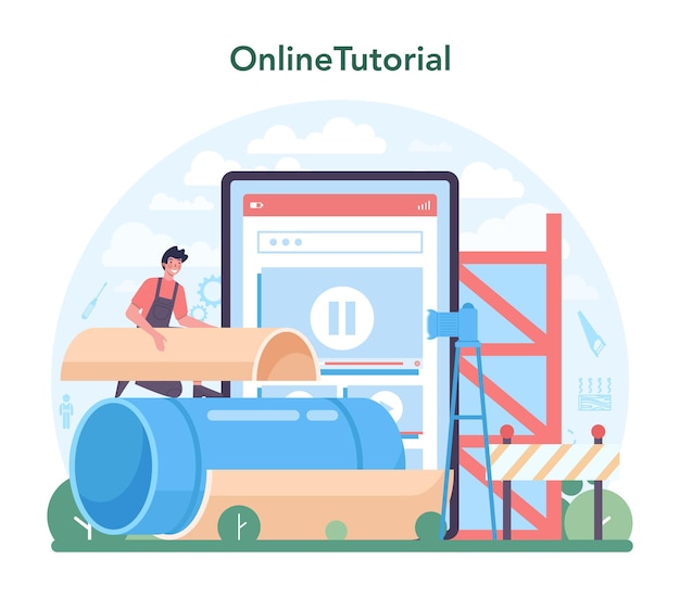 Serviço ou plataforma online de isolamento isolamento térmico ou acústico trabalhador colocando materiais de isolamento renovação da casa tutorial online ilustração vetorial plana