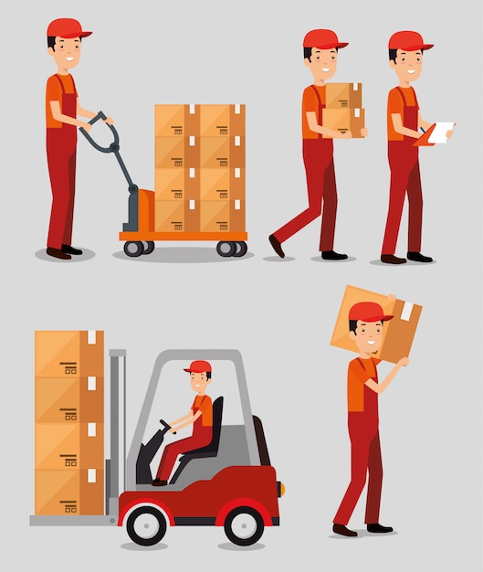Vetor grátis serviços de logística com trabalhadores de entrega em equipe