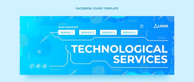 Vetor grátis serviços de tecnologia de fluido gradiente capa do facebook