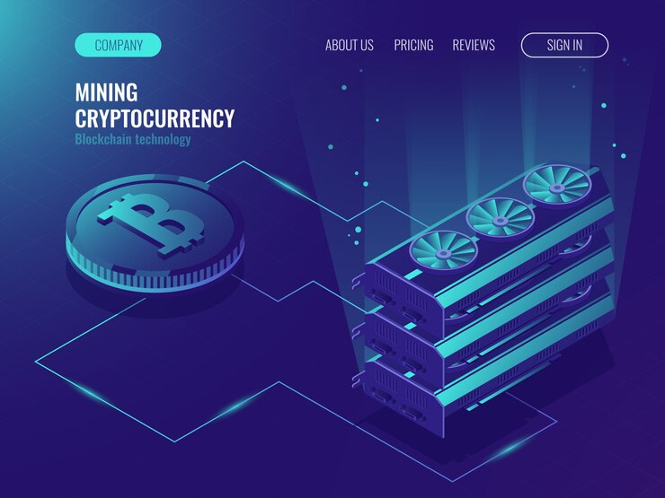 Vetor grátis servidor de farm de mineração de moeda de criptografia. blockchain isométrico, processamento de big data