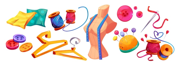Vetor grátis set de desenhos animados de acessórios de costura