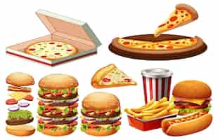 Vetor grátis set de ilustrações de desenhos animados de fast food não saudáveis