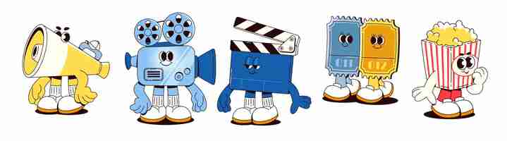 Vetor grátis set de mascotes de cinema