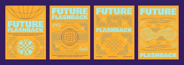 Vetor grátis set de panfletos de anúncio de vibração retrô futurista
