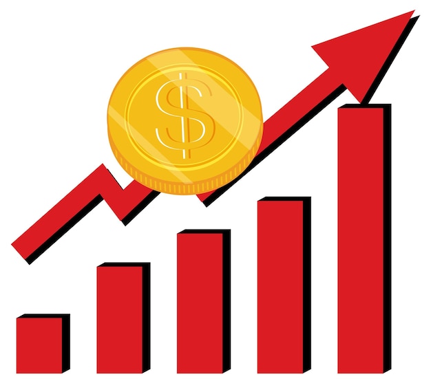 Vetor grátis seta vermelha subindo com gráfico de barras