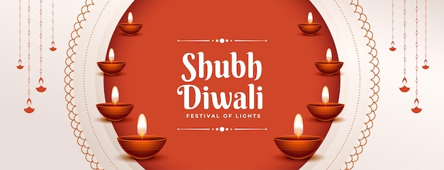 Shubh diwali festival banner com design de decoração diya