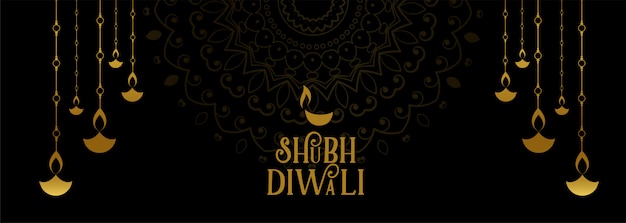 Shubh diwali festival banner preto e dourado