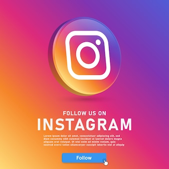 Siga-nos no logotipo 3d do instagram com botão da web e ícone do cursor do mouse para logotipos de ícones de mídia social